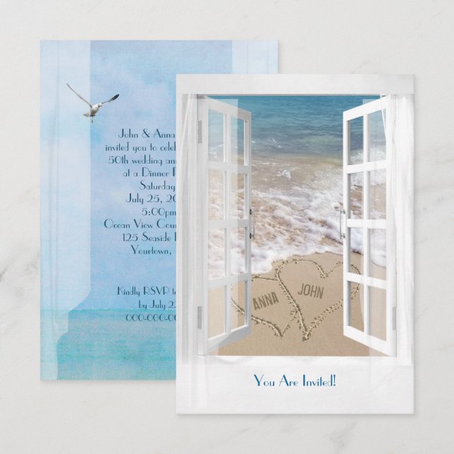 Ocean Beach Wedding Anniversary dinner party Invitation (Front/Back)