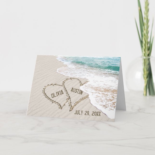 Ocean Beach Wedding Hearts  Card (Front)