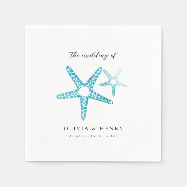 Ocean Beach Wedding Starfish Turquoise Napkin (Front)
