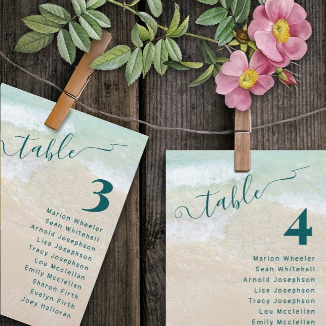 Ocean Beach Wedding Table Number Name List Cards (Creator Uploaded)