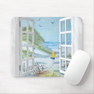 Ocean Beach Window Watercolor Mouse Mat