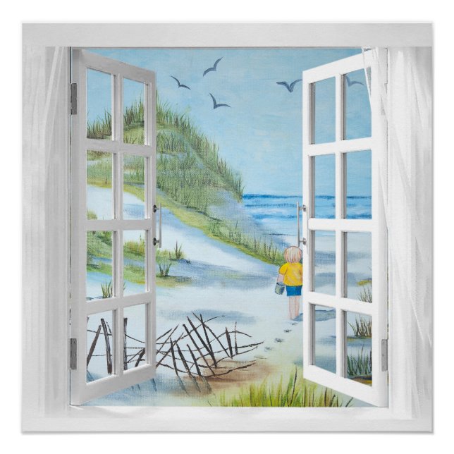 Ocean Beach Window Watercolor Poster (Front)