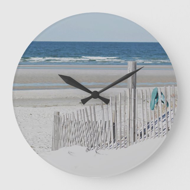 Ocean beach with beach fence large clock (Front)