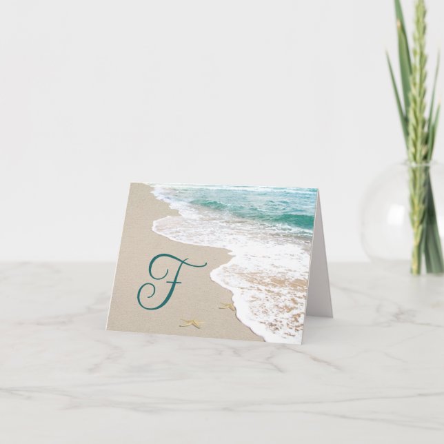 Ocean Beach With Monogram Letter F Note Card (Front)
