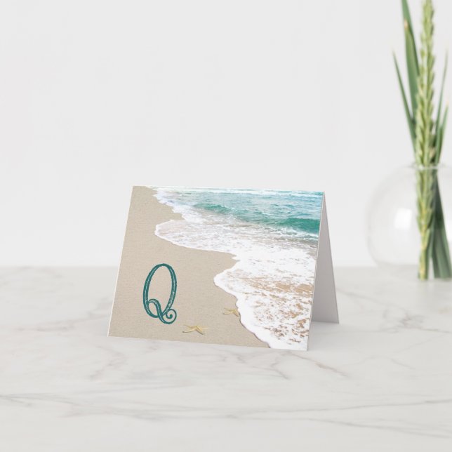 Ocean Beach With Monogram Letter Q Note Card (Front)