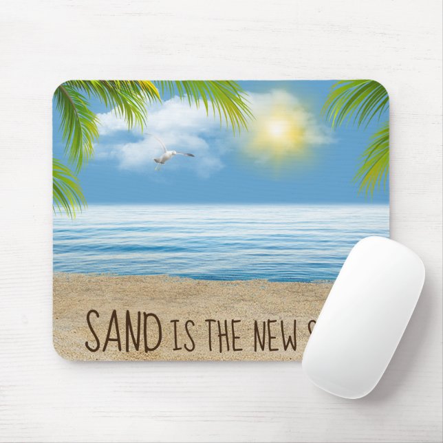 Ocean Beach With Palm Fronds Mouse Mat (With Mouse)