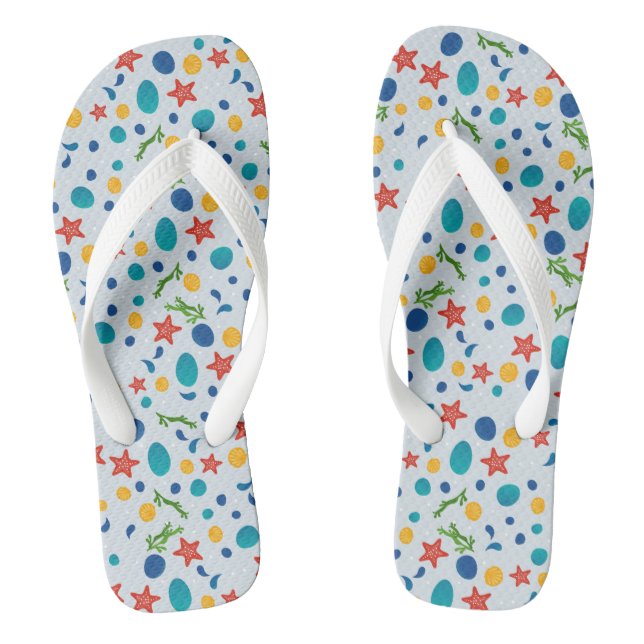 Ocean beach with starfish, shells and pebbles flip flops (Footbed)