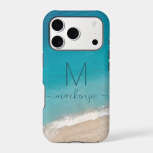 Ocean Beach with Teal Blue Monogram Personalised