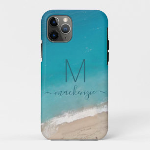 Ocean Beach with Teal Blue Monogram Personalised iPhone 11 Pro Case