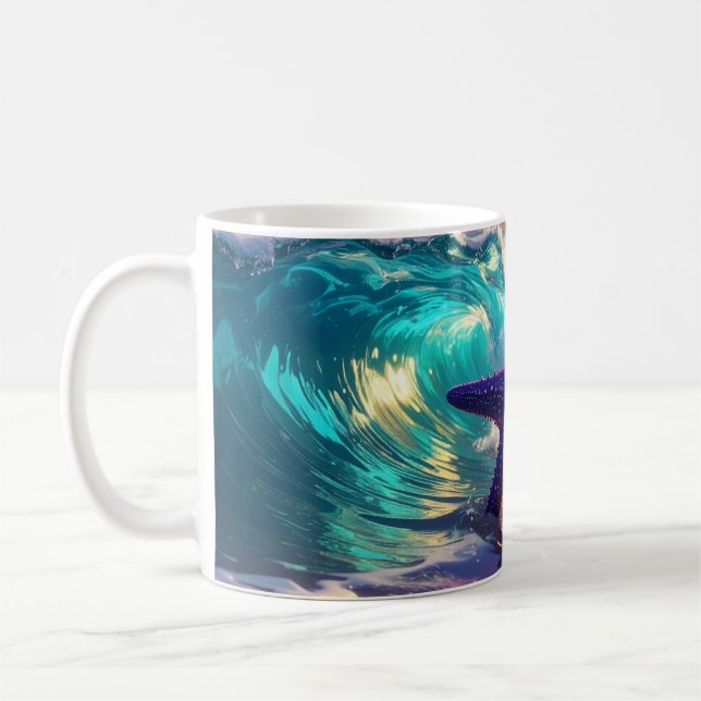 Ocean Beach With Violet Starfish Coffee Mug (Left)