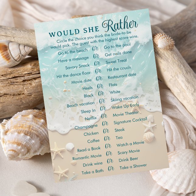 Ocean Beach Would She Rather Bridal Shower Game  Invitation (Creator Uploaded)