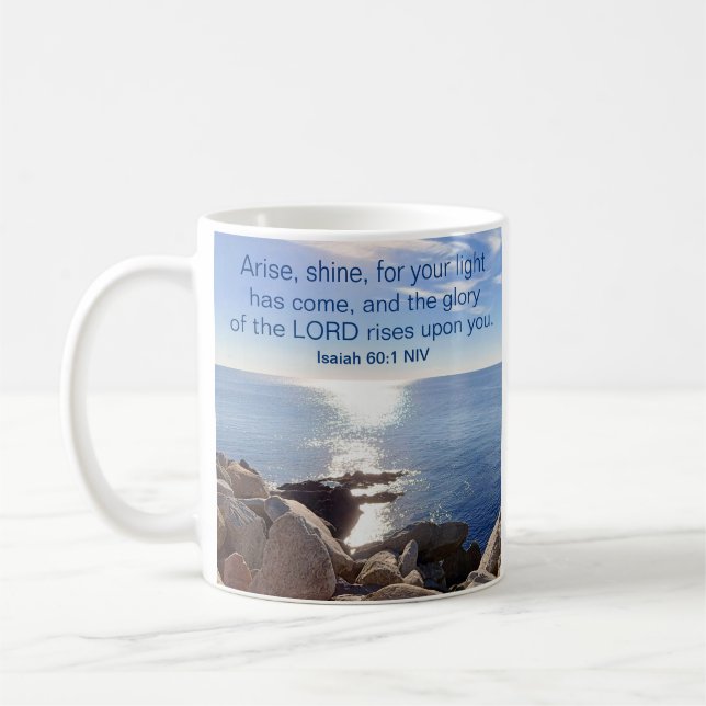 Ocean Bible Verse Arise and Shine Christian Coffee Mug (Left)