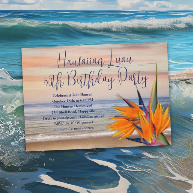 Ocean Bird-of-paradise Luau Birthday Party Invitation (Creator Uploaded)
