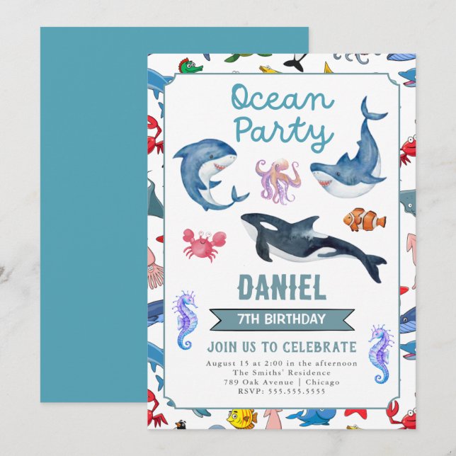Ocean Birthday Party Invitation (Front/Back)