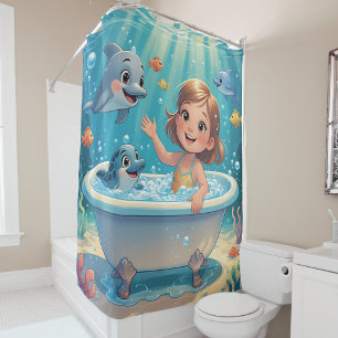 Ocean Bliss Bath Time girl cute dolphins Shower Curtain