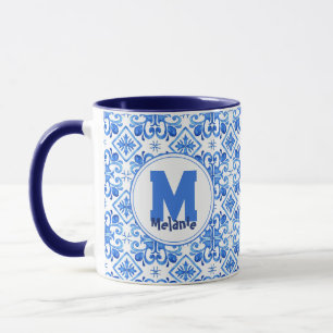 Ocean Bloom Blue Watercolor Floral Mosaic Mug