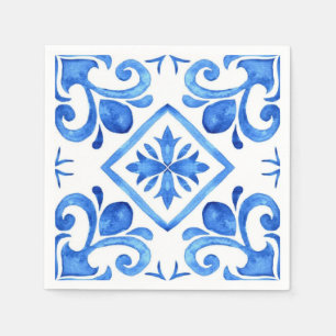 Ocean Bloom Blue Watercolor Floral Mosaic Napkin