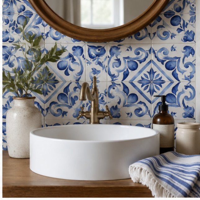 Ocean Bloom Blue Watercolor Floral Mosaic Tile (Creator Uploaded)