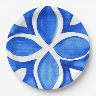 Ocean Bloom Portuguese Minimal Blue and White Paper Plate