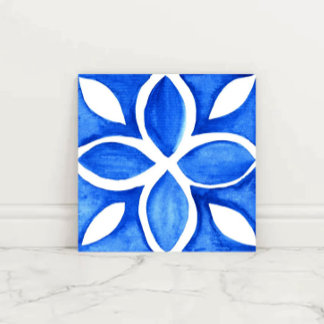 Ocean Bloom Portuguese Minimal Blue and White Tile