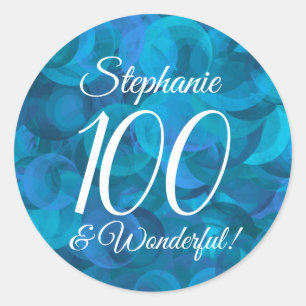Ocean Blue 100 and Wonderful Birthday Favour Classic Round Sticker