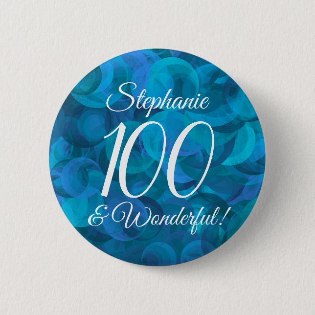 Ocean Blue 100 and Wonderful Birthday Party 6 Cm Round Badge (Front)
