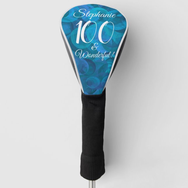 Ocean Blue 100 and Wonderful Birthday Party Golf Head Cover (Front)