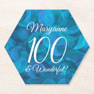 Ocean Blue 100 and Wonderful Birthday Party Paper Coaster