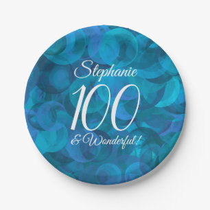 Ocean Blue 100 and Wonderful Birthday Party Paper Plate