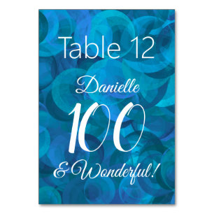 Ocean Blue 100 and Wonderful Birthday Party Table Number