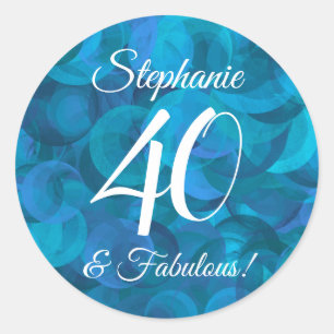 Ocean Blue 40 and Fabulous Birthday Favour Classic Round Sticker