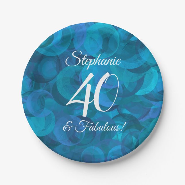 Ocean Blue 40 and Fabulous Birthday Party  Paper Plate (Front)