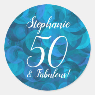  Ocean Blue 50 and Fabulous Birthday Favour Classic Round Sticker