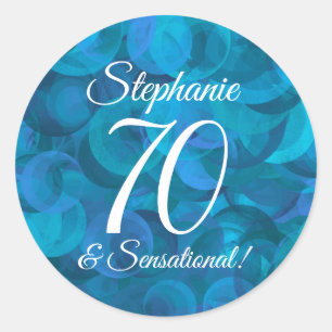 Ocean Blue 70 and Sensational Birthday Favour Classic Round Sticker