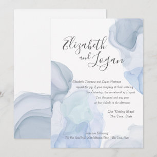 Ocean Blue Abstract Modern Watercolor Wedding Invitation