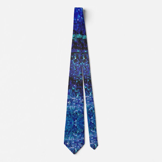 Ocean Blue Abstract Mosaic Mens Neck Tie (Front)