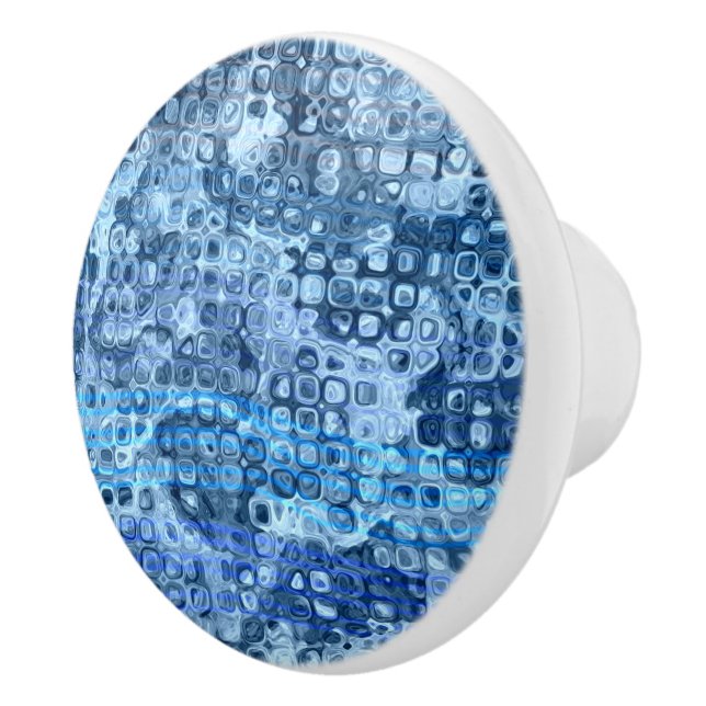 Ocean Blue Abstract Water Pattern Ceramic Knob (Right)