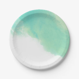 Ocean Blue Abstract Watercolor Wedding Paper Plate