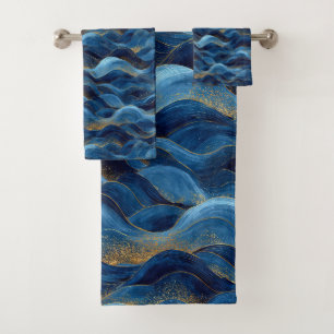 Ocean Blue Abstract Waves – Elegant Coastal Design Bath Towel Set