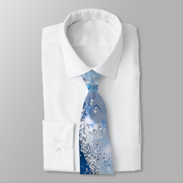 Ocean Blue Agate Glitter Sparkly Neck Tie (Tied)