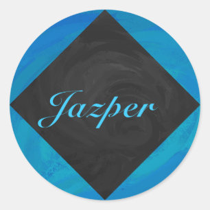 Ocean Blue and Black Monogram Classic Round Sticker