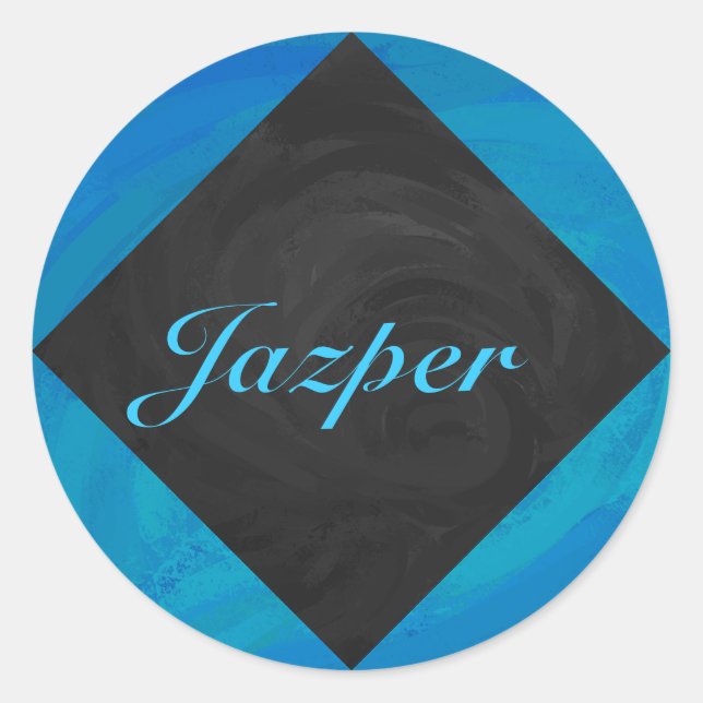 Ocean Blue and Black Monogram Classic Round Sticker (Front)