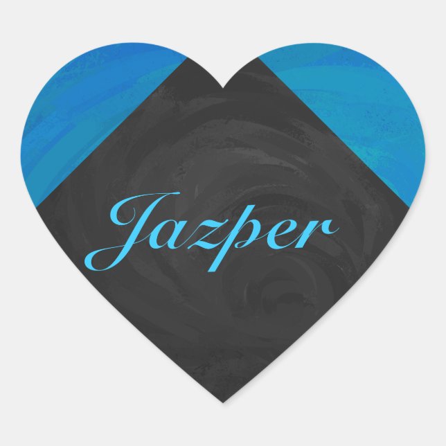 Ocean Blue and Black Monogram Heart Sticker (Front)