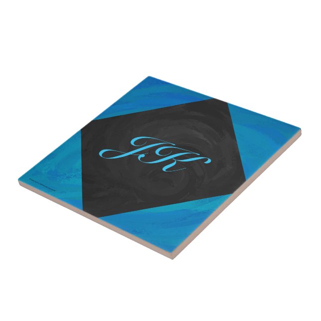 Ocean Blue and Black Monogram Tile (Side)