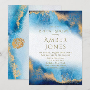 Ocean Blue and Gold Agate Bridal Shower Invitation