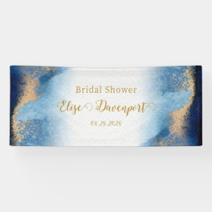 Ocean Blue and Golden Watercolor Bridal Shower Banner