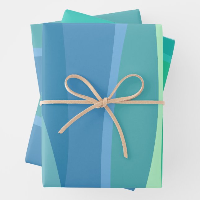 Ocean Blue and Green Abstract Shapes Aesthetic Wrapping Paper Sheet (In situ)