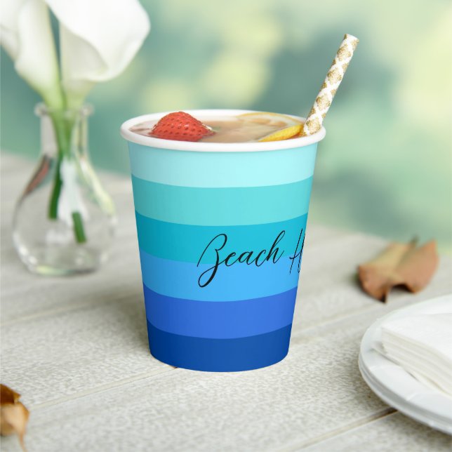 Ocean Blue and Green Striped Paper Paper Cups (Insitu)