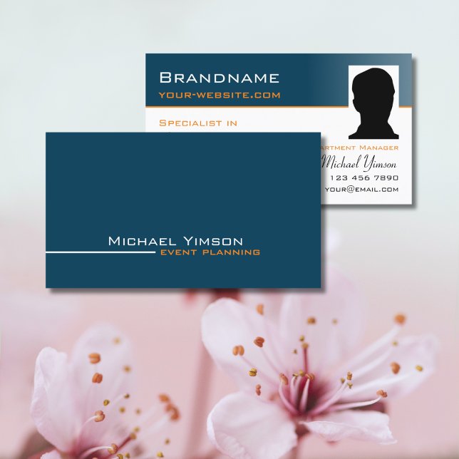 Ocean Blue and White Cool with Photo Professional Business Card (Creator Uploaded)