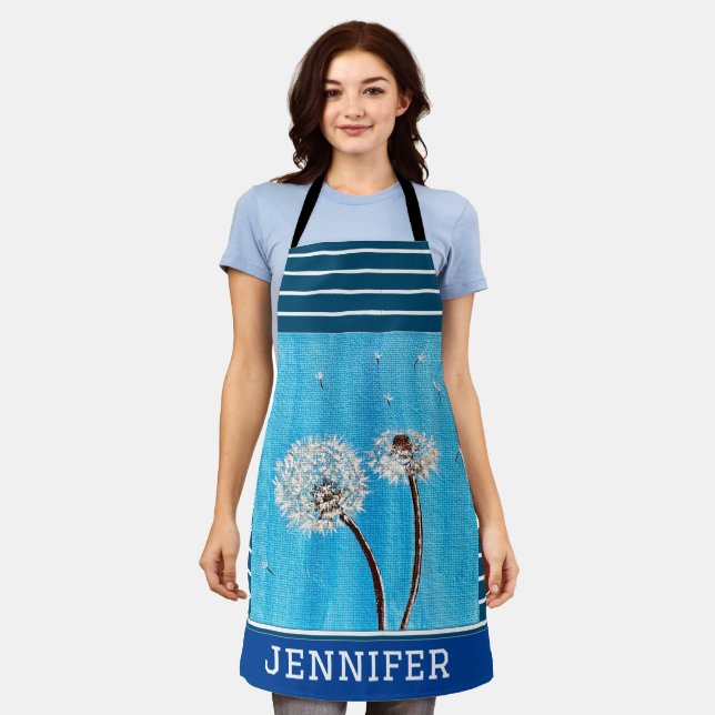 Ocean Blue and white Floral All-Over Print Apron (Worn)